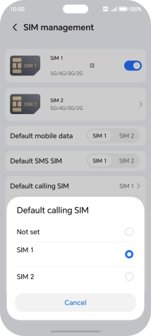 Press the required setting.