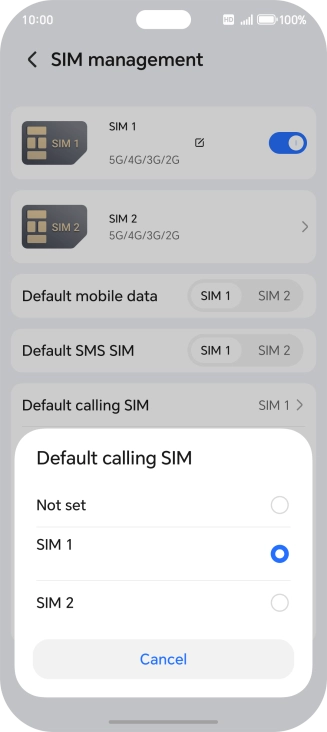Press the required setting.