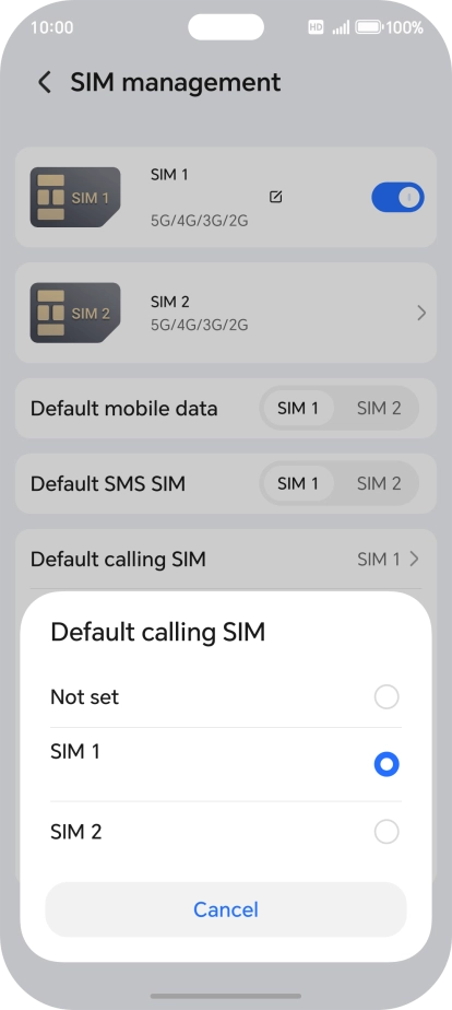 Press the required setting.
