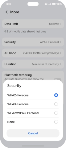 Press WPA3-Personal to password protect your Wi-Fi hotspot.