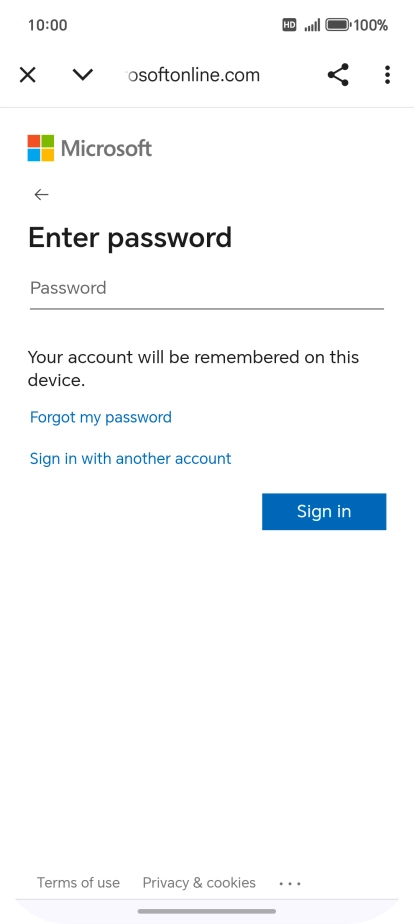 Press Password and key in the password for your email account.