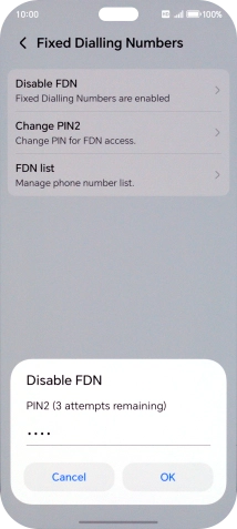 Key in your PIN2 and press OK. The default PIN2 is 1111.