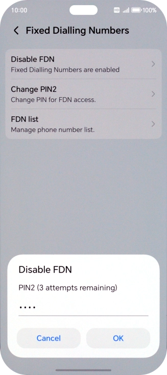 Key in your PIN2 and press OK. The default PIN2 is 1111.