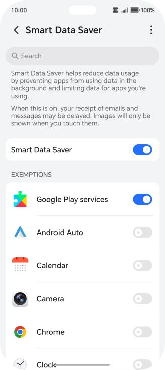Press the indicators next to the required apps to turn the function on or off.