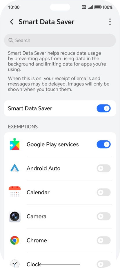 Press the indicators next to the required apps to turn the function on or off.