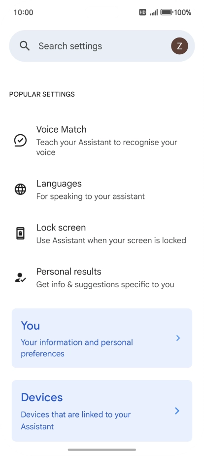 Press Voice Match and follow the instructions on the screen to turn automatic activation of Google Assistant on or off.