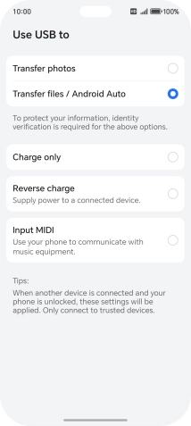 Press Transfer files / Android Auto. Press Transfer files / Android Auto.