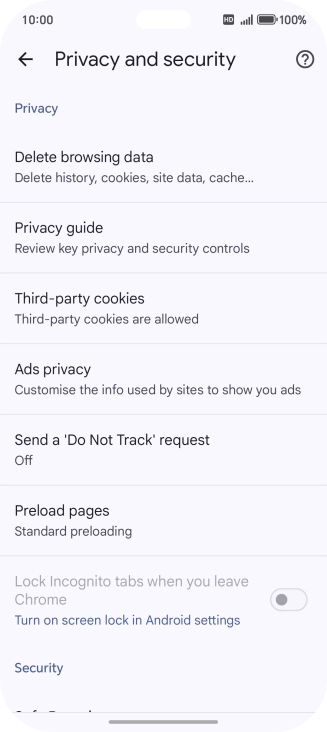 Press Delete browsing data.