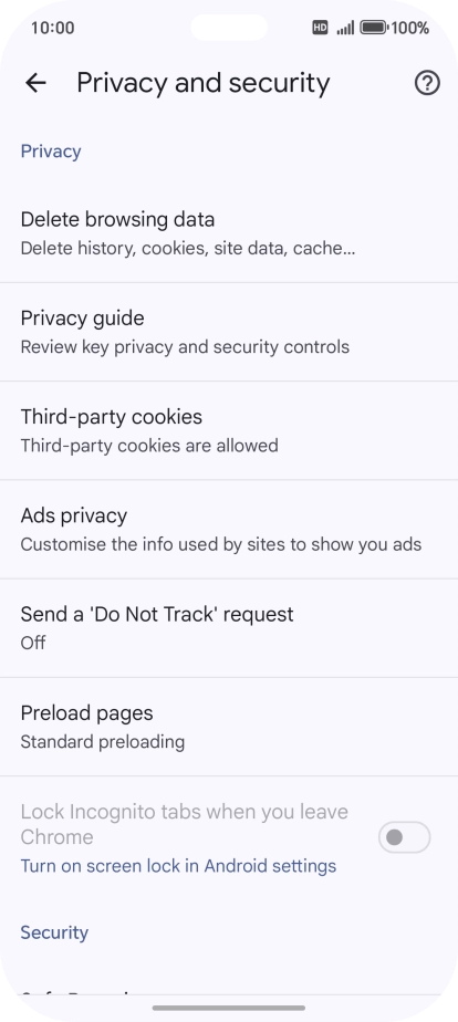 Press Delete browsing data.