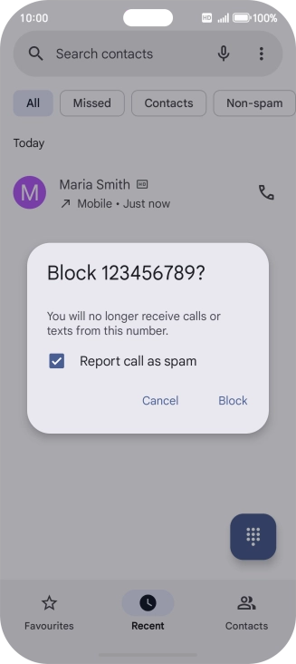 To report the number as spam, press the field next to To report the number as spam, press the field next to