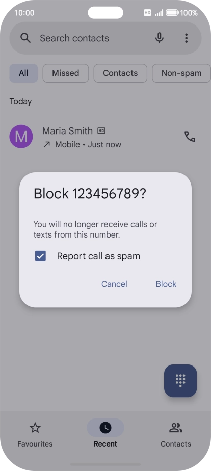 To report the number as spam, press the field next to To report the number as spam, press the field next to