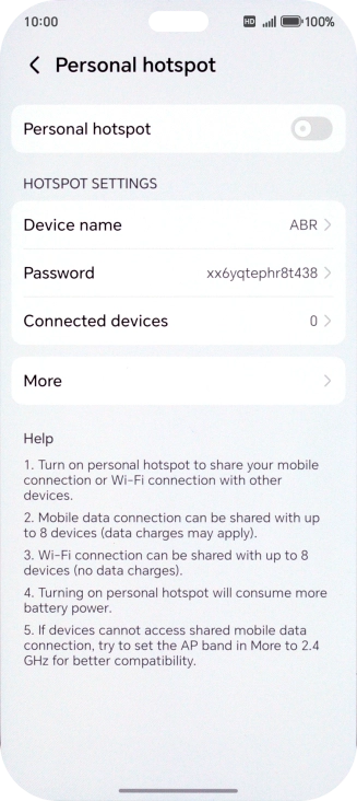 Press Device name and key in the required name for the Wi-Fi hotspot.