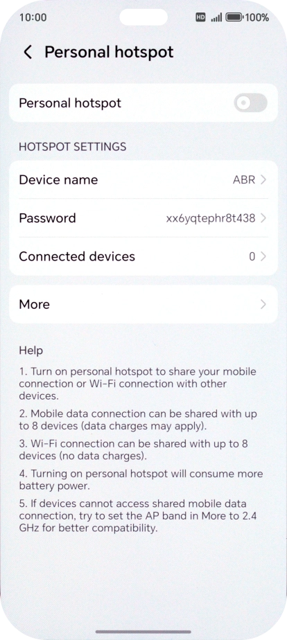 Press Device name and key in the required name for the Wi-Fi hotspot.