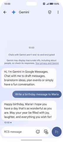 The text suggestion from Gemini is displayed. The text suggestion from Gemini is displayed.