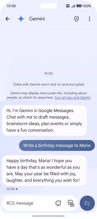 The text suggestion from Gemini is displayed. The text suggestion from Gemini is displayed.
