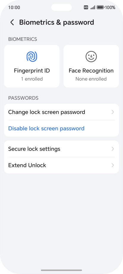 Press Disable lock screen password and key in the additional phone lock code you created earlier.