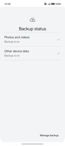 Press Manage backup.
