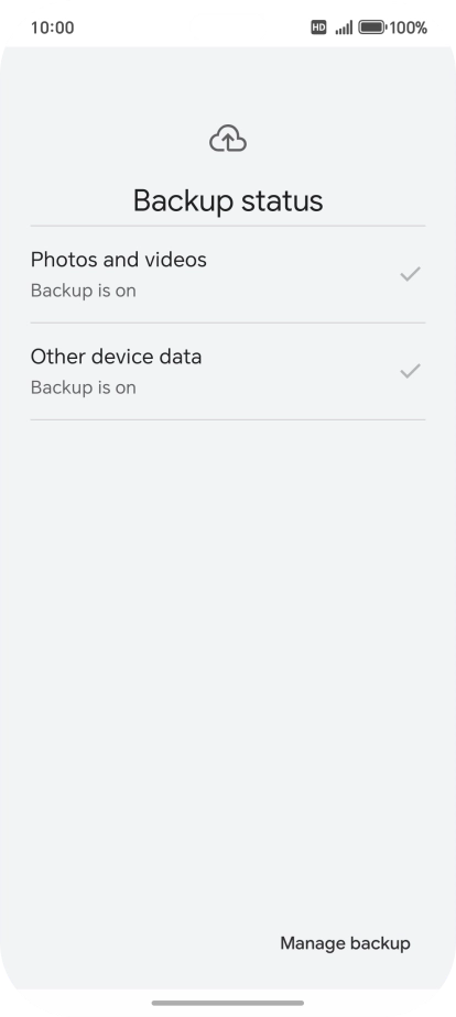 Press Manage backup.