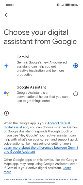 Press the required voice control assistant.
