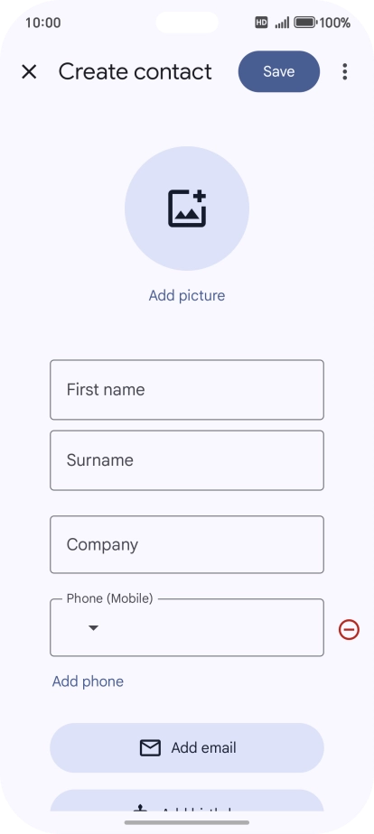 Press First name and key in the required first name. Press First name and key in the required first name.