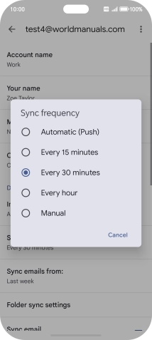 Press the required setting.