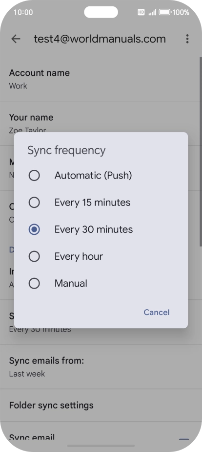 Press the required setting.