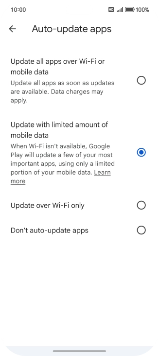 To turn on automatic update of apps using mobile network, press Update all apps over Wi-Fi or mobile data.