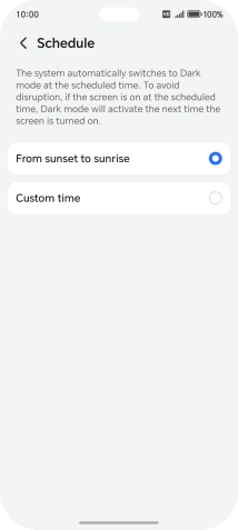 Press the required setting.