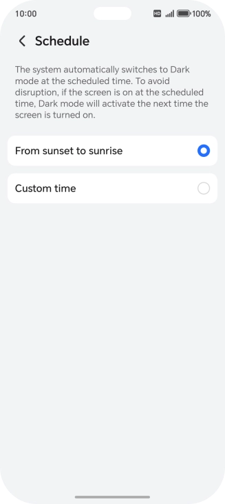 Press the required setting.