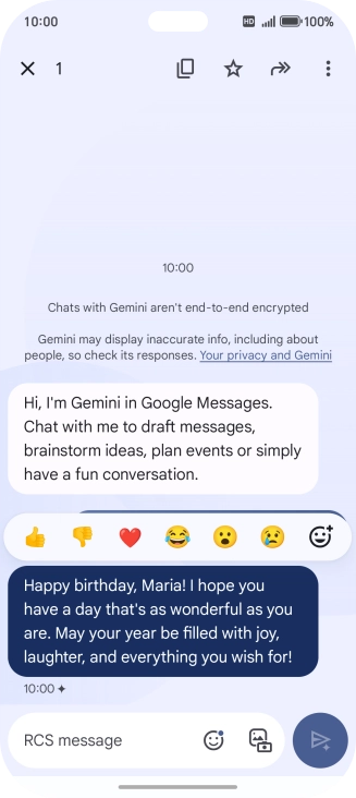 Press and hold the text suggestion from Gemini. Follow the instructions on the screen to use the text suggestion. Press and hold the text suggestion from Gemini. Follow the instructions on the screen to use the text suggestion.