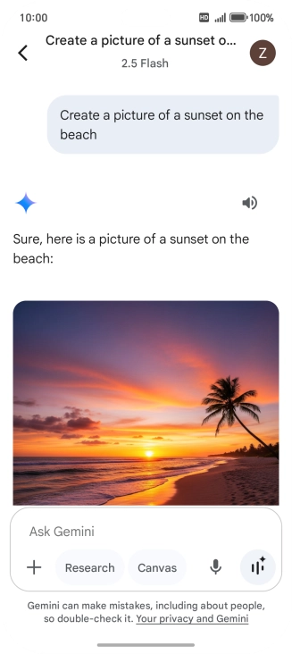 You can also ask Gemini to generate a picture based on your description. You can also ask Gemini to generate a picture based on your description.