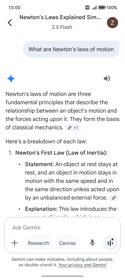Transcription of the conversation with Gemini Live is now displayed. Transcription of the conversation with Gemini Live is now displayed.