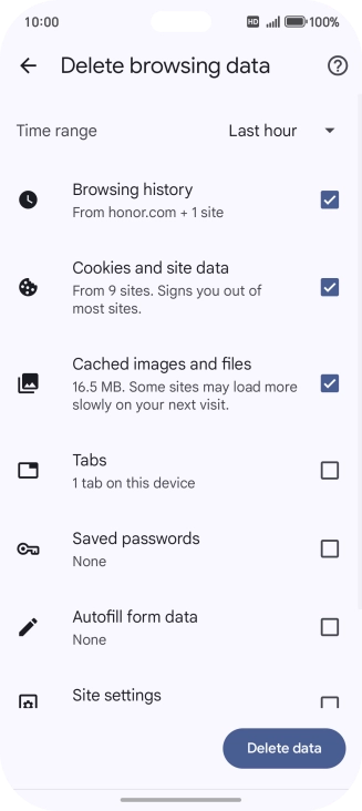 Press the fields next to the required data types.