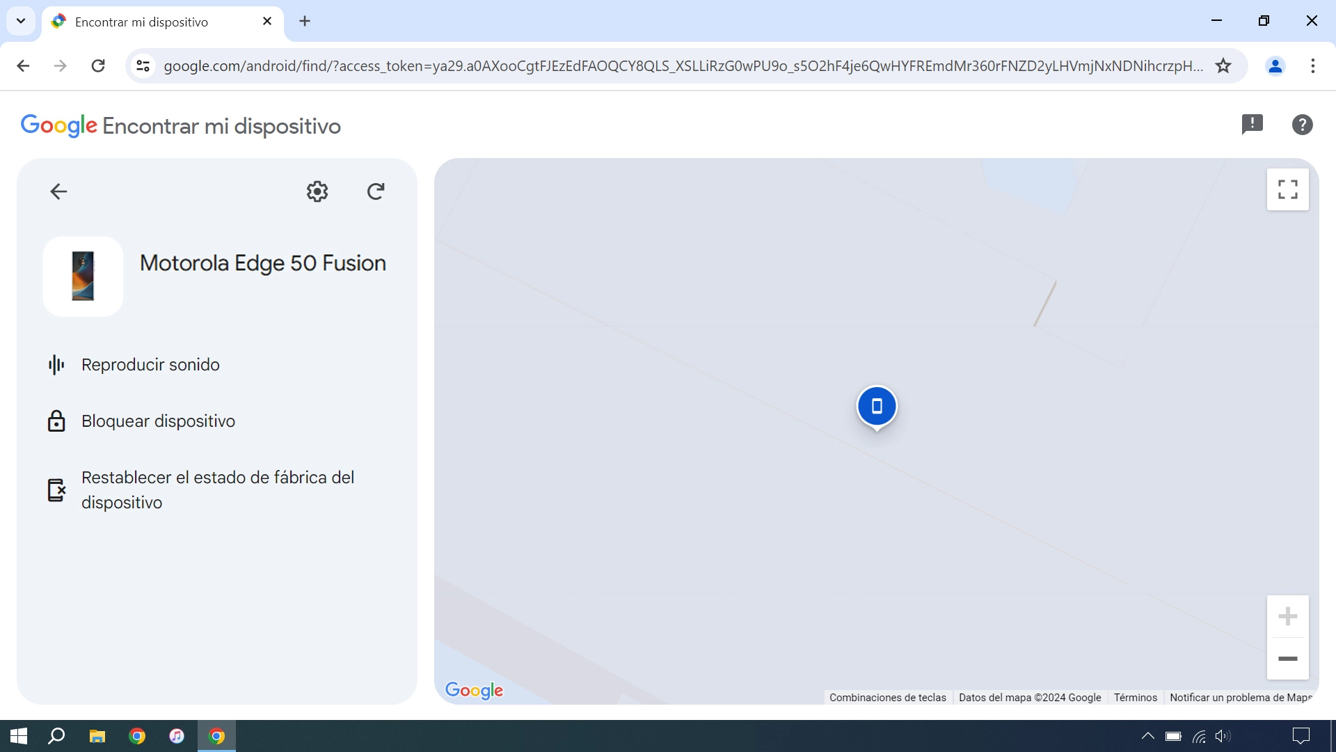 La última posición del teléfono se visualiza en el mapa.