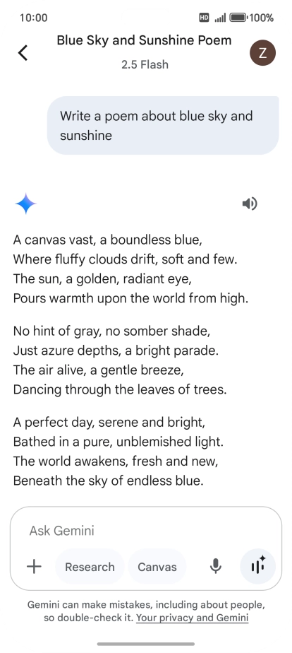 You can ask Gemini to generate a text based on your description. You can ask Gemini to generate a text based on your description.