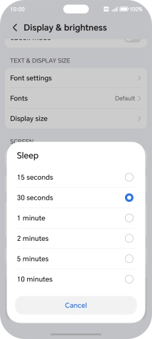 Press the required setting.