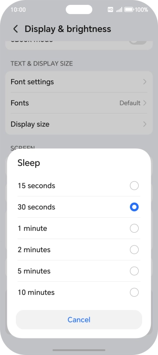 Press the required setting.