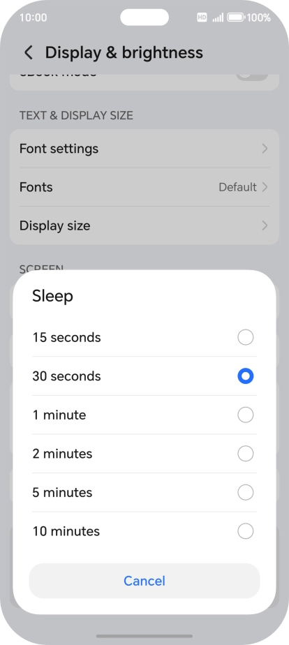 Press the required setting.