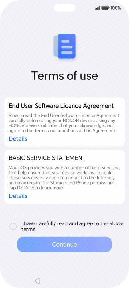 Press the field to accept the licence agreement.