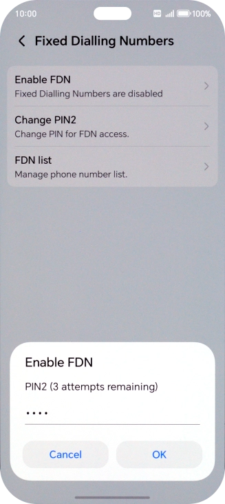 Key in your PIN2 and press OK. The default PIN2 is 1111.