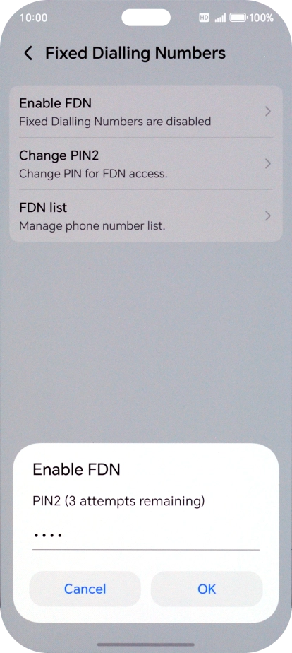 Key in your PIN2 and press OK. The default PIN2 is 1111.