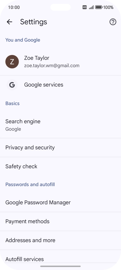 Press Privacy and security.