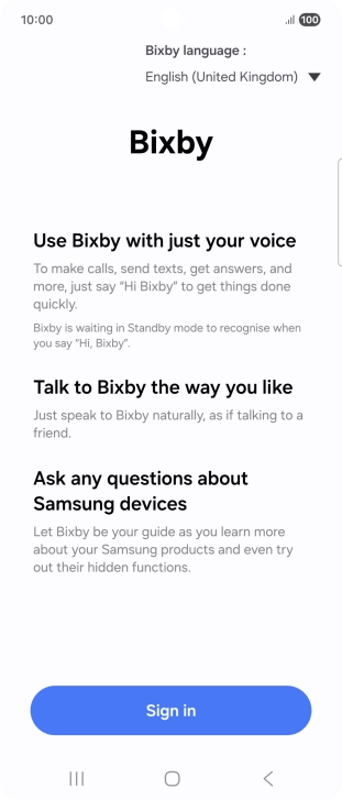 Press Sign in and follow the instructions on the screen to log on to your Samsung account.