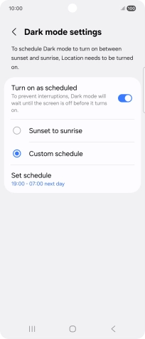 Press the required setting.