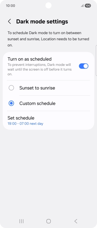 Press the required setting.