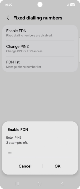 Key in your PIN2 and press OK. The default PIN2 is 1111.