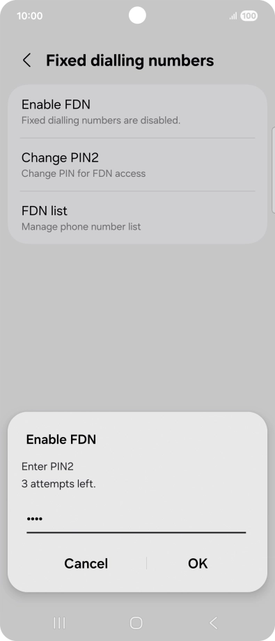 Key in your PIN2 and press OK. The default PIN2 is 1111.