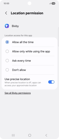 Press the required setting.