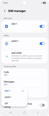 Press the required setting.