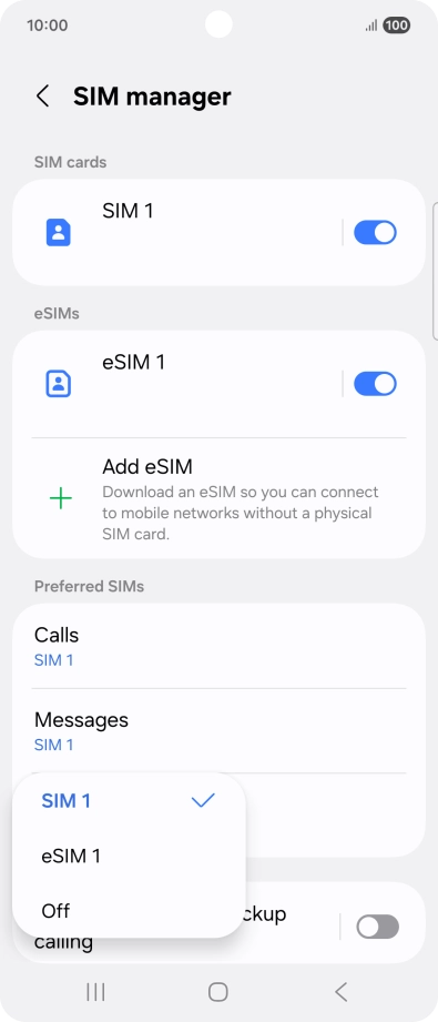 Press the required setting.